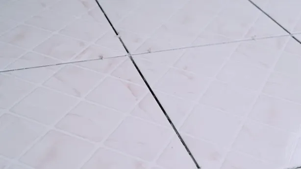 Close-up view of unfilled tile joints on a ceramic floor, showing why proper grout selection is essential in wet areas