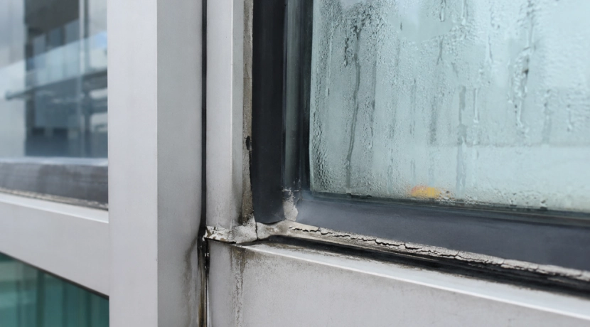 white oil silicone sealant failure on window glass joint